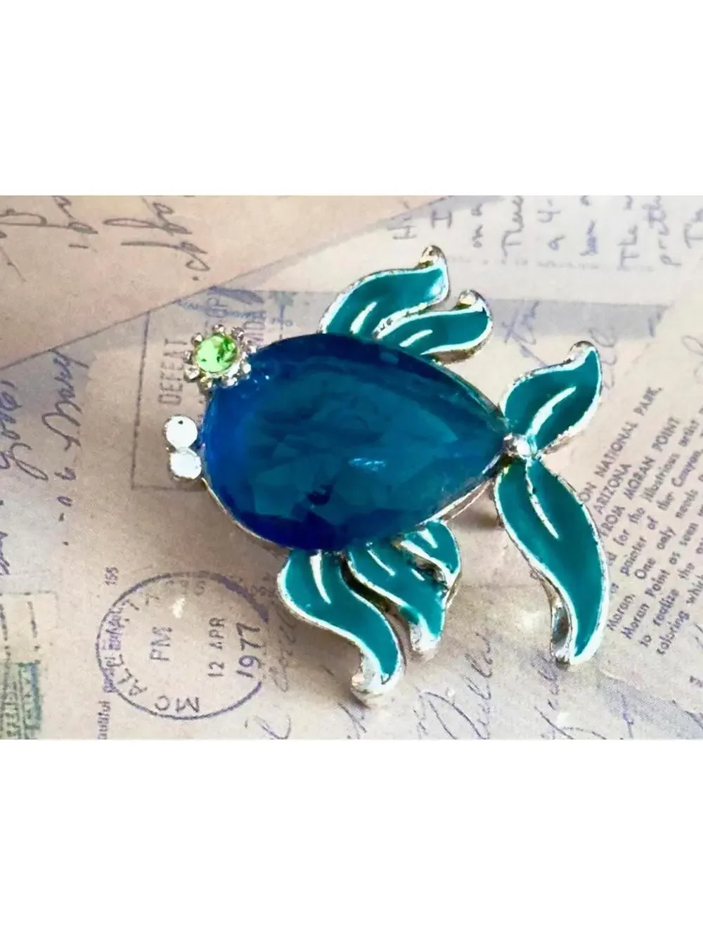 Vintage Enamel Fish Brooch in Ocean Blues